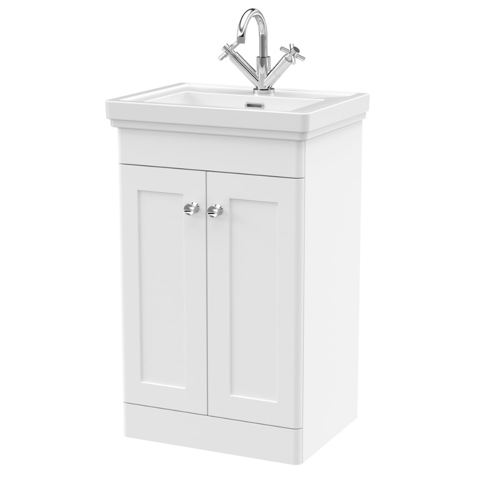 Classique Floor Standing 2 Door Vanity Basin Unit & 1 Tap Hole Fireclay Basin, 500mm