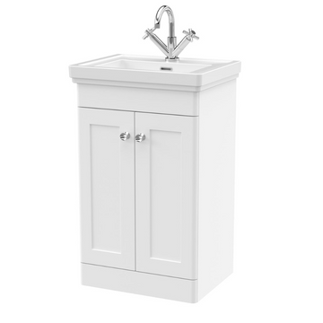 Classique Floor Standing 2 Door Vanity Basin Unit & 1 Tap Hole Fireclay Basin, 500mm