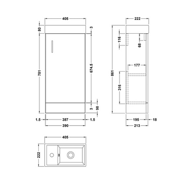 Vault Floor Standing Single Door Compact Vanity Unit with Ceramic Basin 400mm