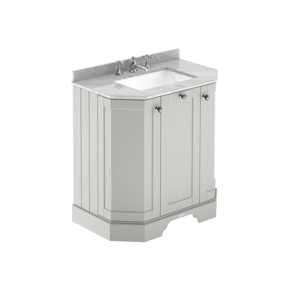 HR Floor Standing 3 Door Angled Vanity Unit with 3 Tap Hole Grey Marble Top 750mm