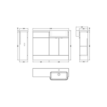 HR Fusion Floor Standing 2 Door Vanity Unit & WC with Right Hand Semi Recessed Basin Combination 1100mm