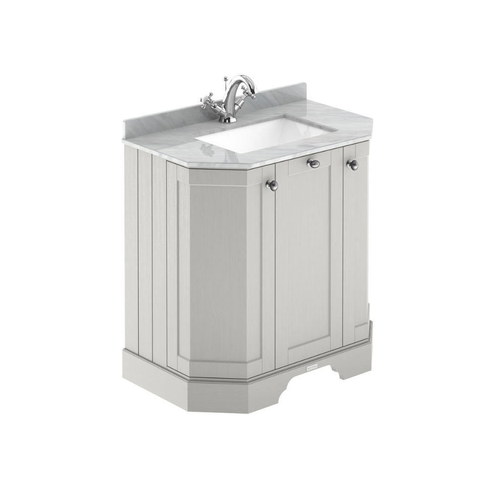 HR Floor Standing 3 Door Angled Vanity Unit with 1 Tap Hole Grey Marble Top 750mm