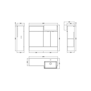 HR Fusion Floor Standing 2 Door Vanity Unit & WC with Right Hand Semi Recessed Basin Combination 1000mm