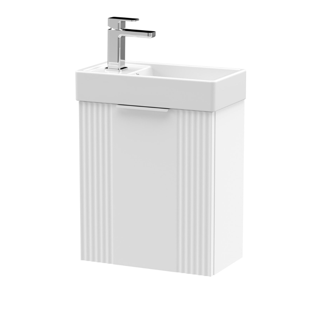 Deco Compact Wall Hung 1 Door Vanity Basin Unit & Ceramic Basin, 400mm