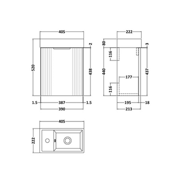 Deco Compact Wall Hung 1 Door Vanity Basin Unit & Ceramic Basin, 400mm