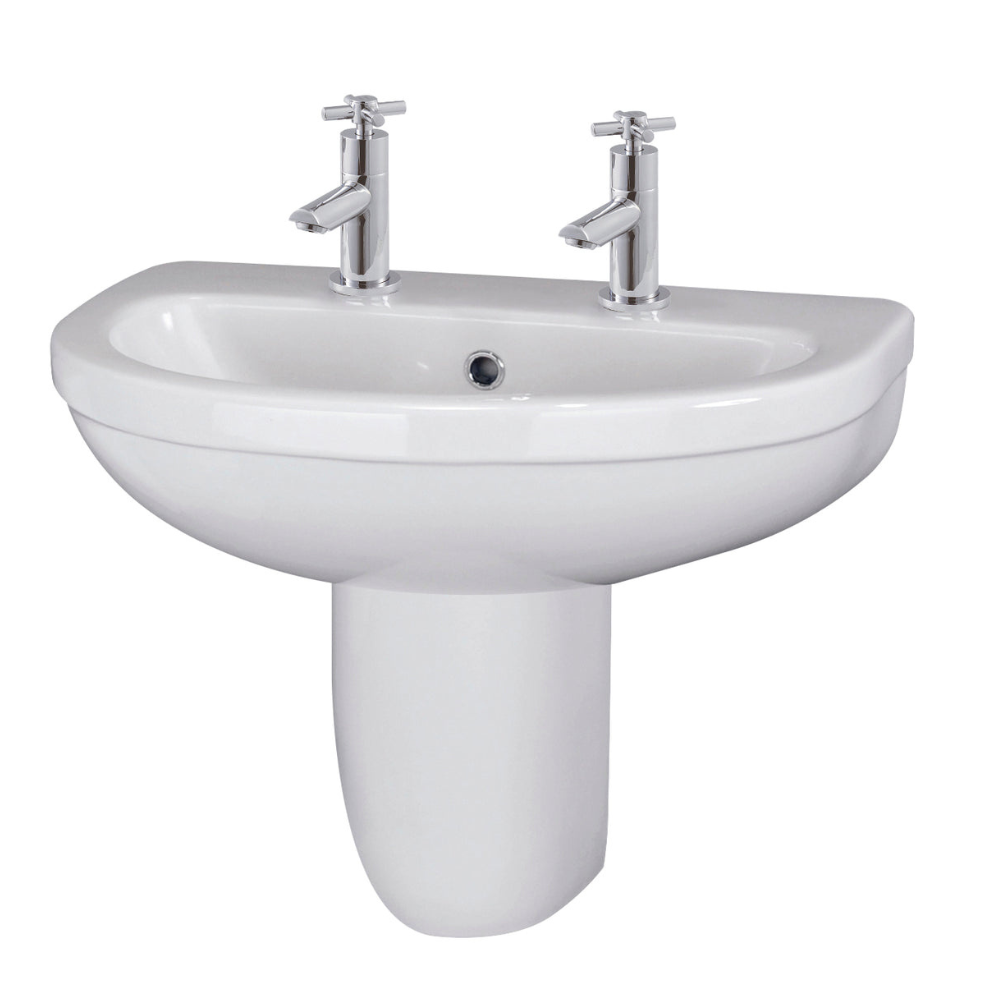 Ivo 550mm Basin 2 Tap Hole & Semi Pedestal