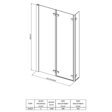 L-Shaped Bath Screen Double Hinged