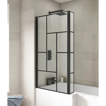 L-Shaped Abstract Bath Screen with Fixed Return