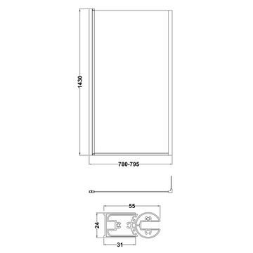 L-Shaped Bath Screen Hinged