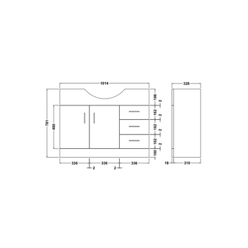 Mayford Floor Standing 3 Door 2 Drawer Vanity Unit 1050mm