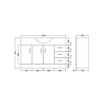 Mayford Floor Standing 3 Door 3 Drawer Vanity Unit 1250mm