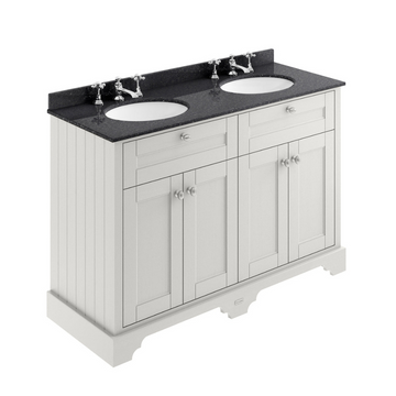 HR Floor Standing 4 Door Vanity Unit with 3 Tap Hole Double Basin Black Marble Top 1200mm