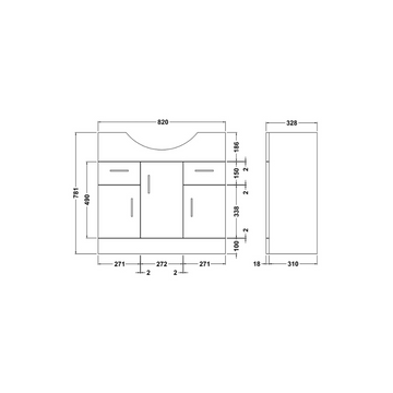 Mayford Floor Standing 3 Door 2 Drawer Vanity Unit 850mm