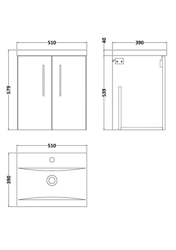 Arno 500mm Wall Hung 2-Door Vanity & Mid-Edge Basin