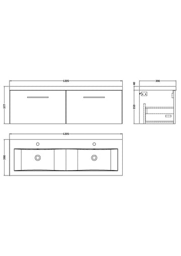 Arno 1200mm Wall Hung 2-Drawer Vanity & Double Basin