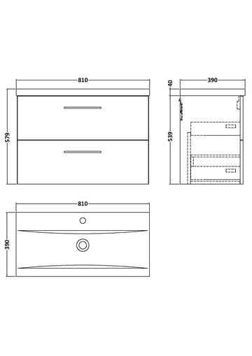 Arno 800mm Wall Hung 2-Drawer Vanity & Mid-Edge Basin