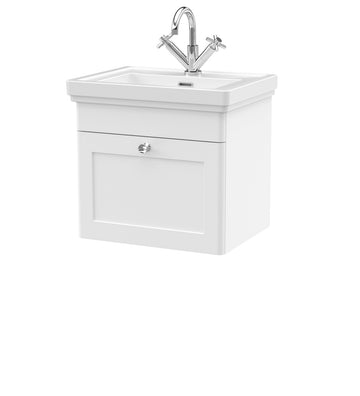 Classique Wall Hung 1 Drawer Vanity Basin Unit & 1 Tap Hole Fireclay Basin, 500mm