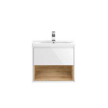 HR Coast Wall Hung 1 Drawer 1 Shelf Vanity Unit with Mid-Edge Ceramic Basin 600mm