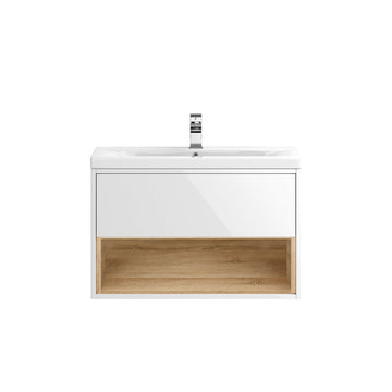 HR Coast Wall Hung 1 Drawer 1 Shelf Vanity Unit with Mid-Edge Ceramic Basin 800mm