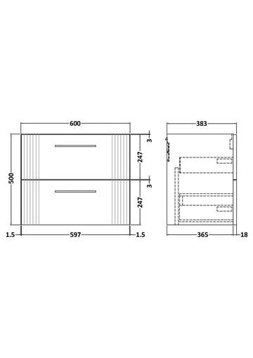 Deco 600mm Wall Hung 2-Drawer Unit