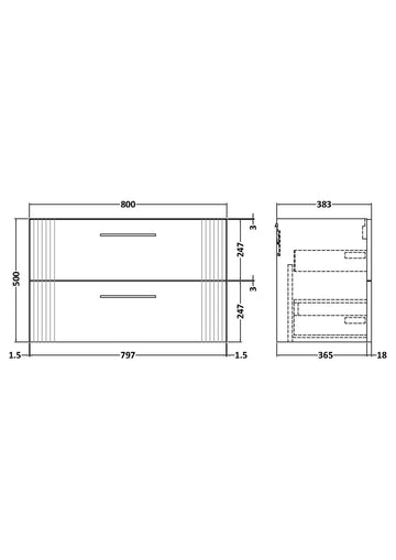 Deco 800mm Wall Hung 2-Drawer Unit