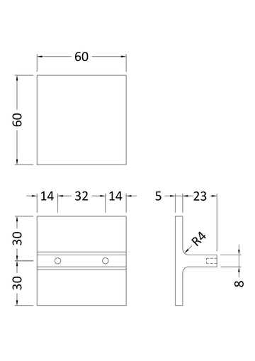 Handles Square Knob 32mm Centres