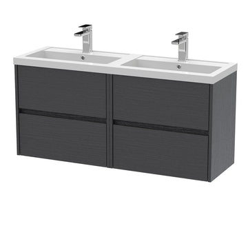 HR Havana Wall Hung 4 Drawer Vanity Basin Unit & Double Polymarble Basin, 1200mm