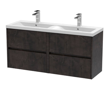 HR Havana Wall Hung 4 Drawer Vanity Basin Unit & Double Ceramic Basin, 1200mm