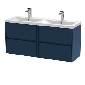 HR Havana Wall Hung 4 Drawer Vanity Basin Unit & Double Ceramic Basin, 1200mm