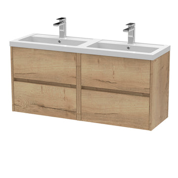 HR Havana Wall Hung 4 Drawer Vanity Basin Unit & Double Polymarble Basin, 1200mm