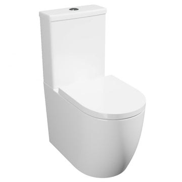 Genoa Round Rimless Close to Wall Close Coupled Comfort Height WC With Cistern And Premium Soft Close Seat