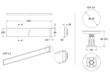 Leg Set Suitable for 700-900mm Square & Rectangular Trays