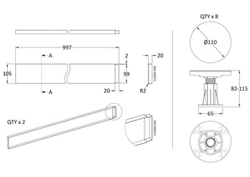 Leg Set Suitable for 1000mm Square & Rectangular Trays