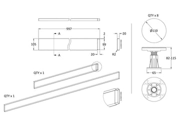 Leg Set Suitable for 1100-1200mm Rectangular Trays