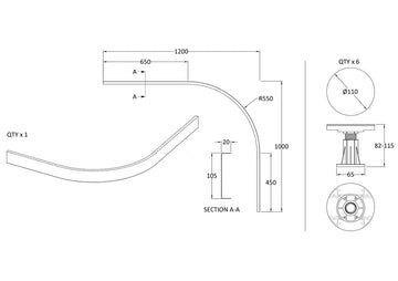 Leg Set Suitable for 700-900mm Quadrant & Offset Quadrant Trays