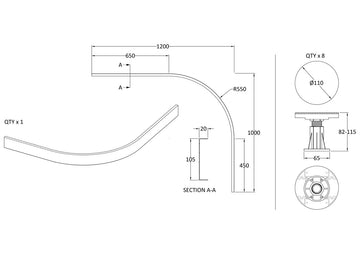 Leg Set Suitable for 1000-1200mm Quadrant & Offset Quadrant Trays