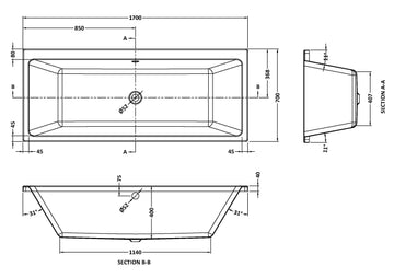 Asselby Square Thin Edge Double Ended Straight Shower Bath 1700mm x 700mm