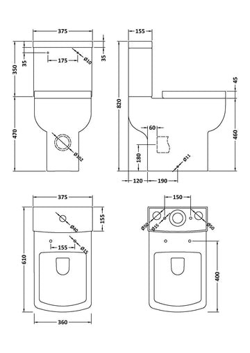 Ava Comfort Height Toilet Pan, Cistern & Seat