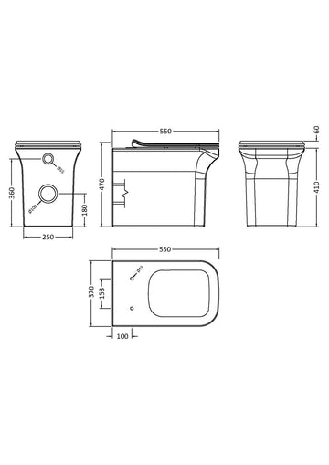 Ava Square Back To Wall Pan & Soft Close Seat