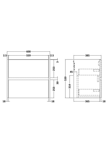 HR Components Wall Hung 2 Drawer Unit, 600mm