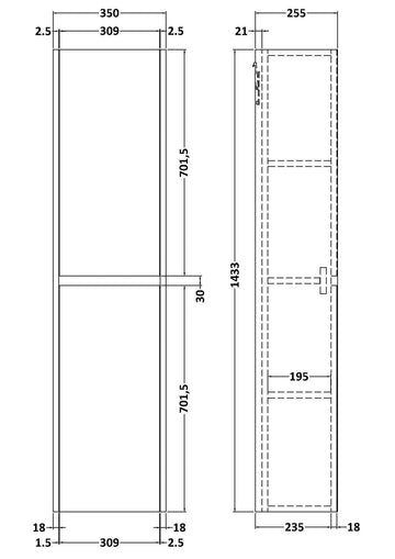 HR Havana Wall Hung 2 Door Tall Unit, 350mm