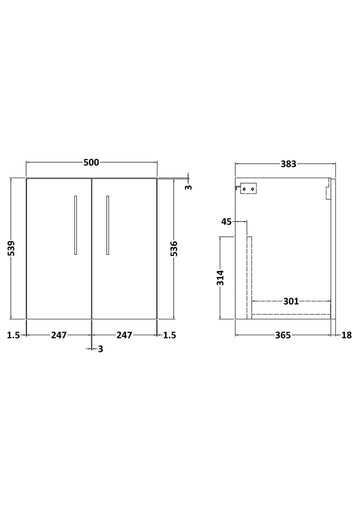 Arno 500mm Wall Hung 2-Door Unit