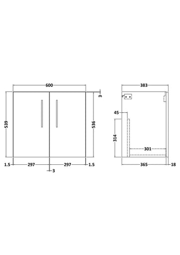 Arno 600mm Wall Hung 2-Door Unit