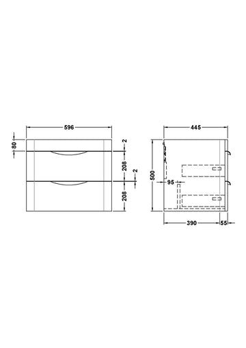 Parade Wall Hung 2 Drawer Basin Unit 600mm