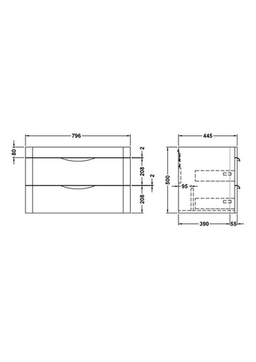 Parade Wall Hung 2 Drawer Basin Unit 800mm