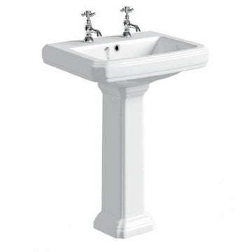 Prestige Astley Basin with Full Pedestal 600mm Wide 2 Tap Hole