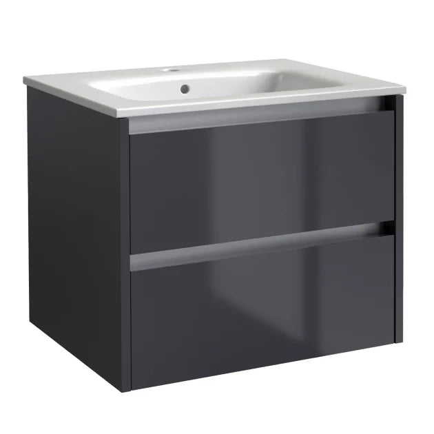 City 2-Drawer Wall Hung Vanity Unit with Basin - Storm Grey Gloss