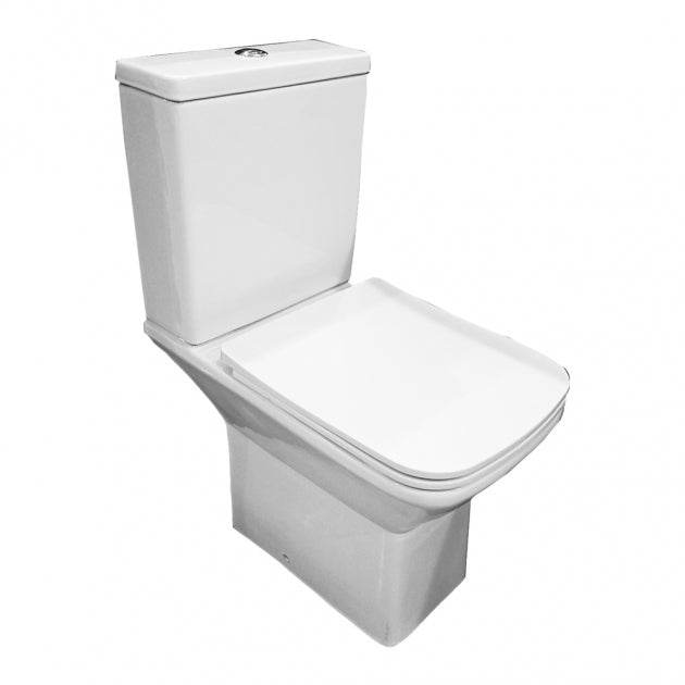 Prestige Form Close Coupled Short Projection Rimless Toilet with Push Button Cistern - Soft Close Seat