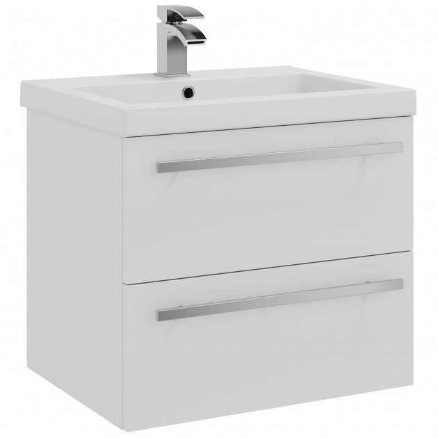 Prestige Purity 2-Drawer Wall Hung Vanity Unit with Mid Depth Ceramic Basin 600mm Wide