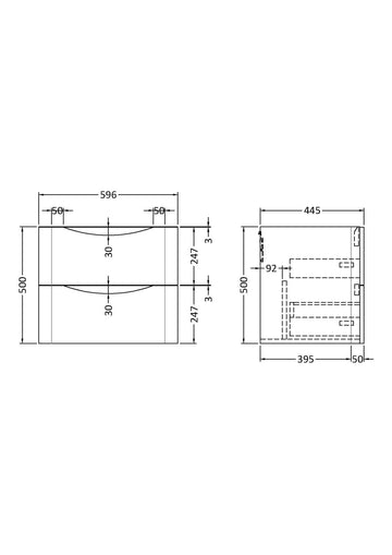 Components Wall Hung 2 Drawer Unit, 600mm